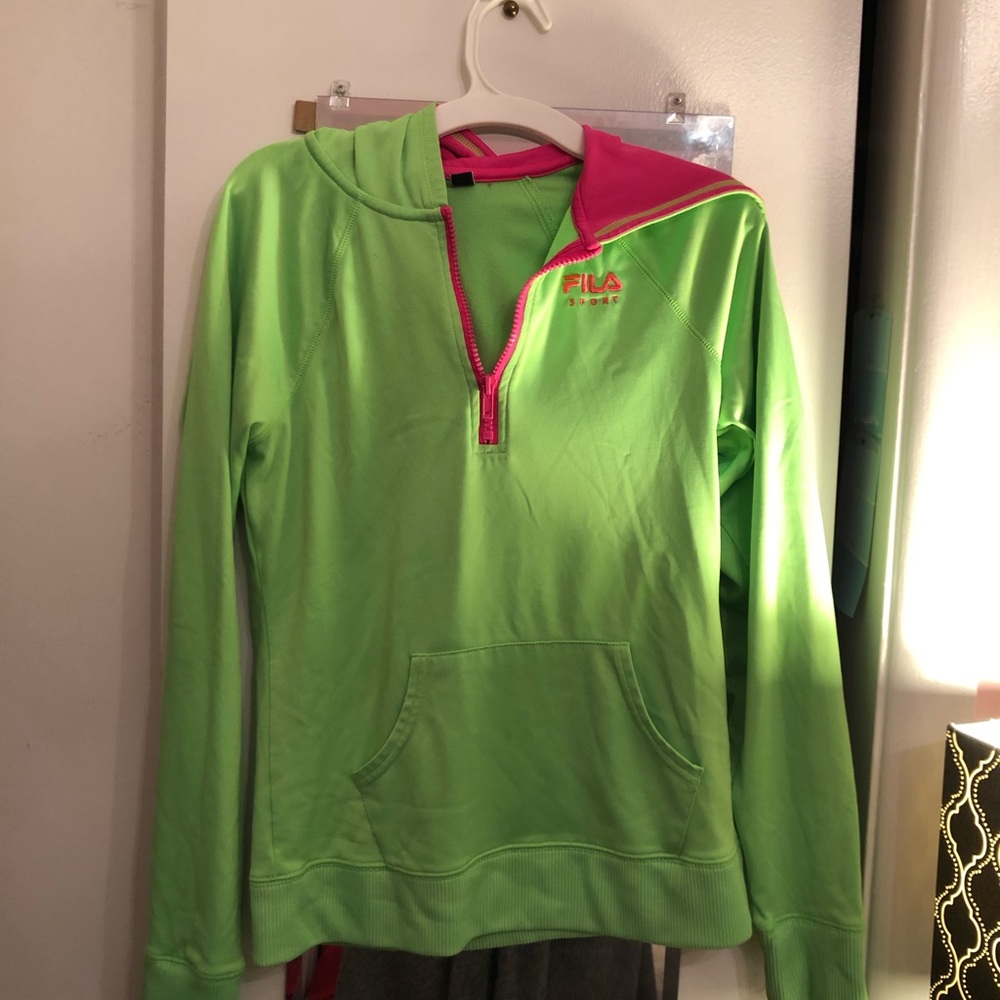 Green and pink Fila athletic hoodie